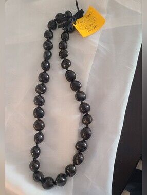New Polynesian Hawaiian Kukui Nut Black Bead Necklace - Women Jewelry 32" Strand